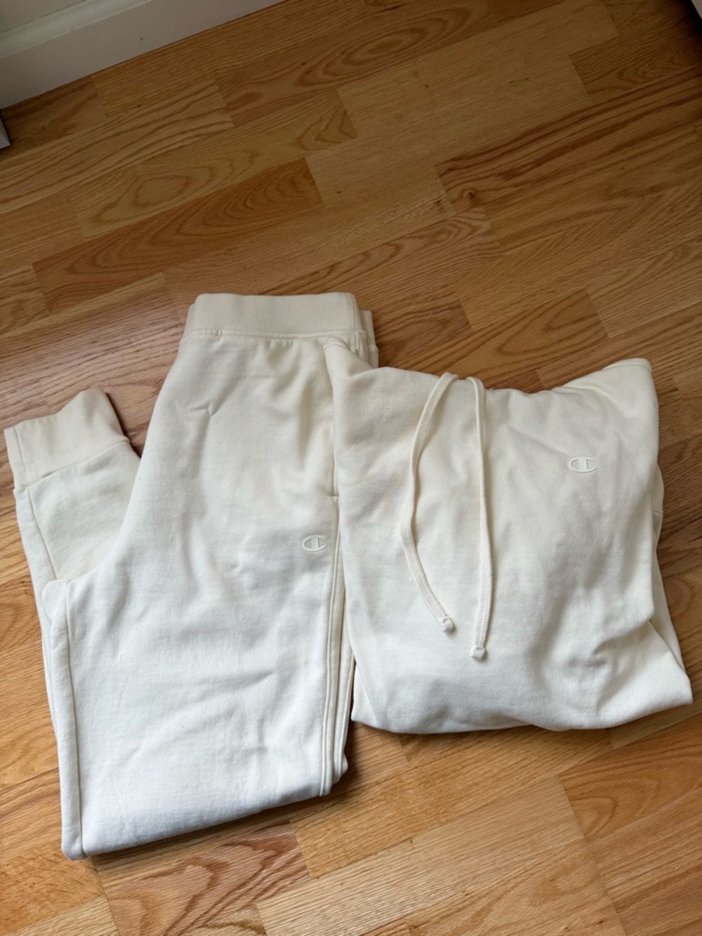 Champion Cream Hoodie & Jogger Set M Matching Sweat Set Cozy Lounge